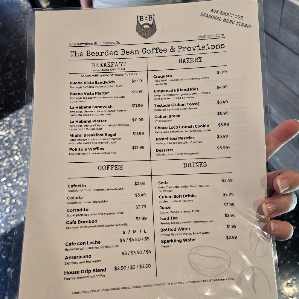 The Bearded Bean Coffee & Provisions Menu image 1