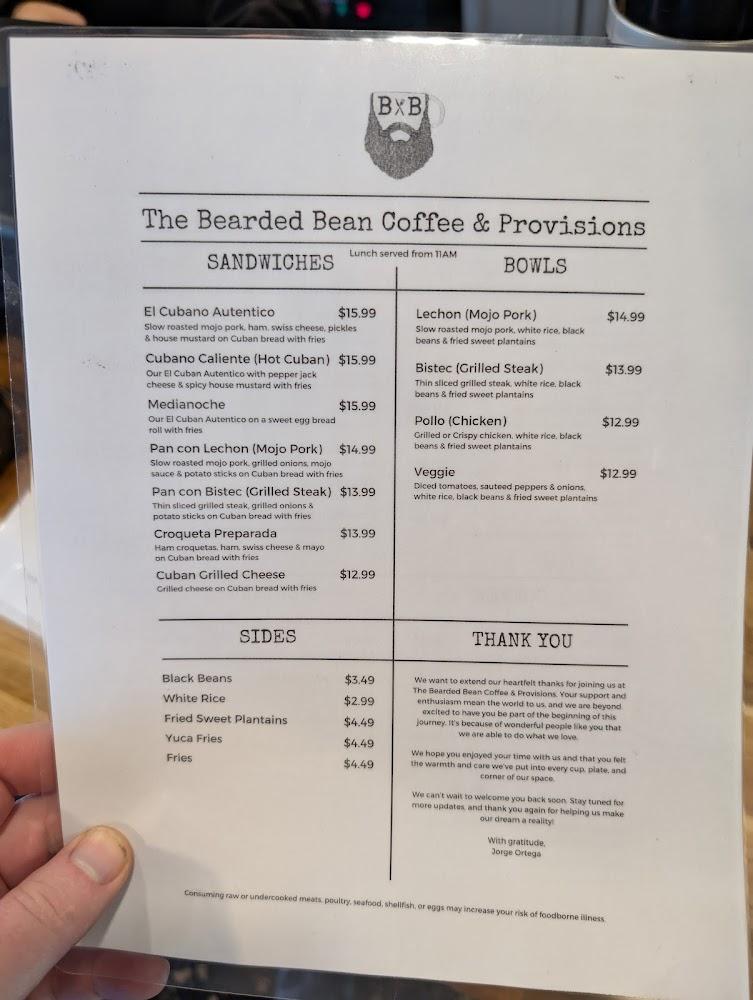 The Bearded Bean Coffee & Provisions Menu image 4